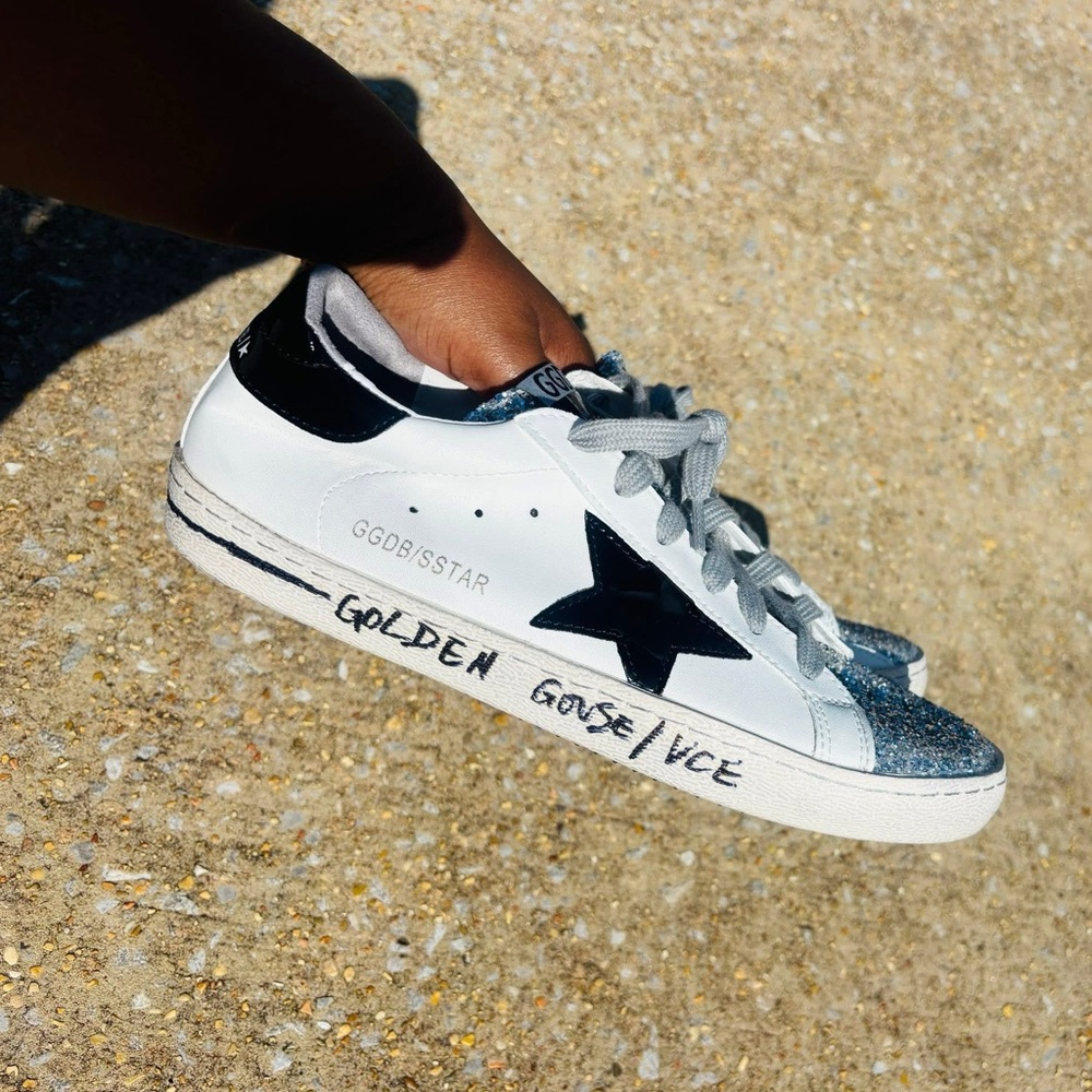 Golden Goose White and Black Star Sneakers
